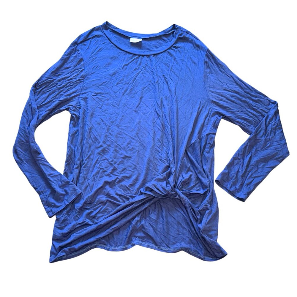 Long Sleeve Blue Front Tie Slinky T Shirt Women Size Large Goldspark EUC